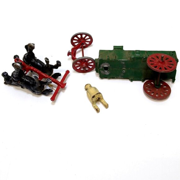 Stanley Toy Co. Horse Drawn Farm Hay Work Cast Wagon w/Driver Toy Original Paint - Picture 11 of 13